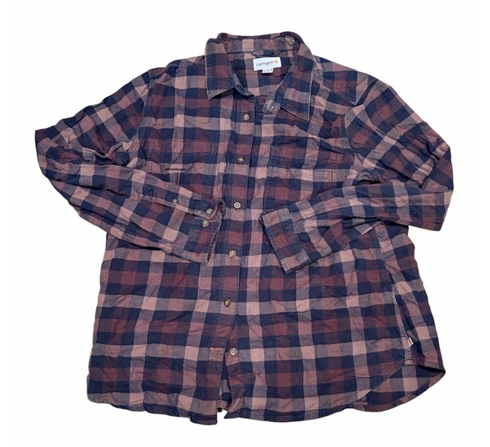 Carhartt XL Blue Plaid Flannel Shirt Long Sleeve Button Up Workwear Outdoor